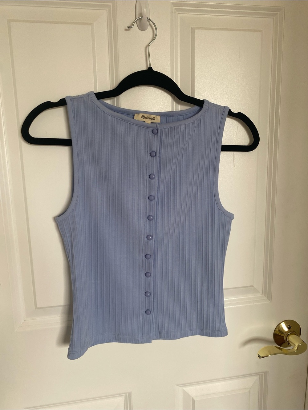 NWT Madewell Ribbed Sleeveless Crewneck Button-Front Top Light Blue Size XS - Picture 2 of 6